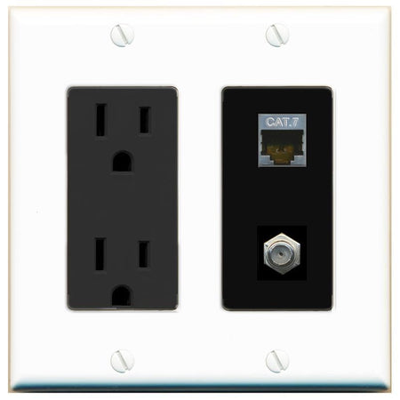 RiteAV Coax and Cat7 Wall Plate - Outlet [White/Black]