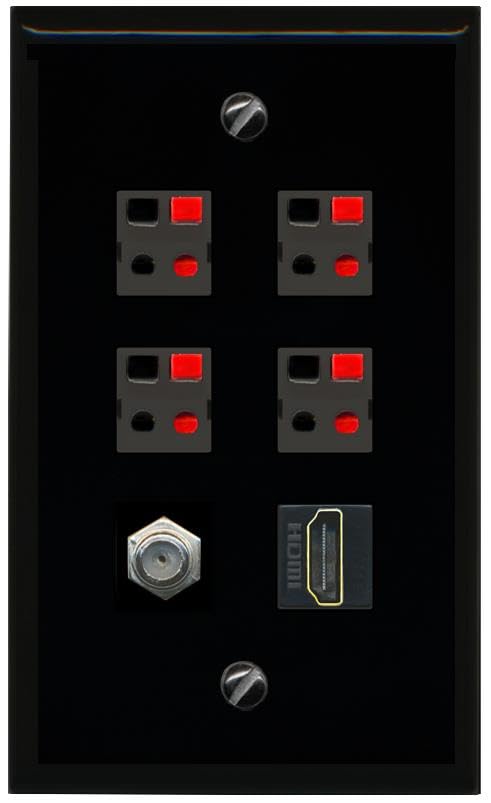 RiteAV COAX HDMI 4 SPEAKER Flat/Solid Wall Plate [Black]