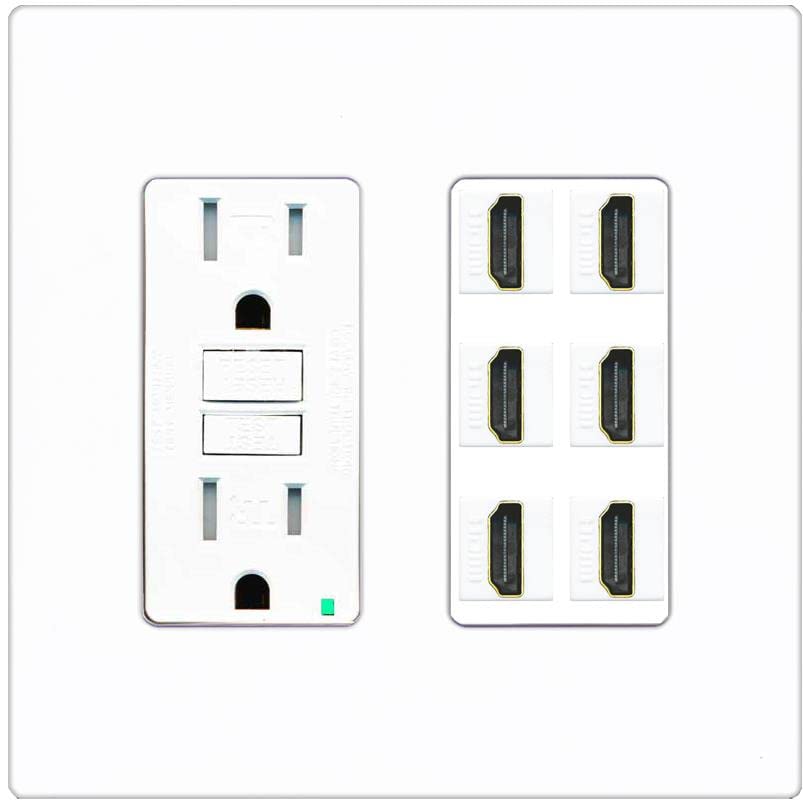 RiteAV HDMI Wall Plate 6 Port - GFCI [Screwless White]