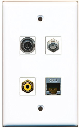 RiteAV - 1 Port RCA Yellow 1 Port Coax Cable TV- F-Type 1 Port Shielded Cat6 Ethernet 1 Port 3.5mm Wall Plate