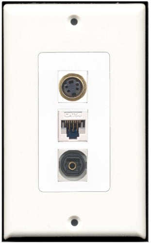 RiteAV 1 Port S-Video 1 Toslink 1 Cat5e Ethernet White Wall Plate OVERSIZED