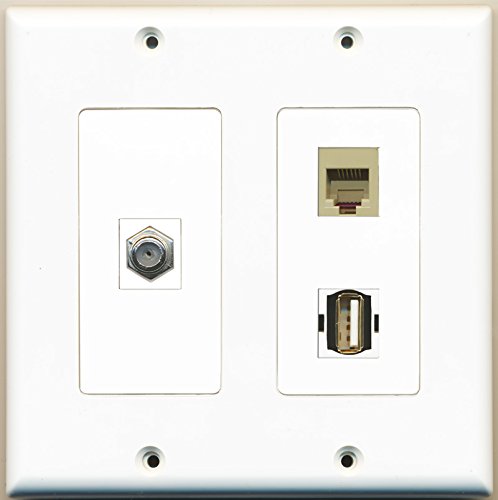 RiteAV - 1 Port Coax Cable TV- F-Type 1 Port USB A-A 1 Port Phone RJ11 RJ12 Beige - 2 Gang Wall Plate