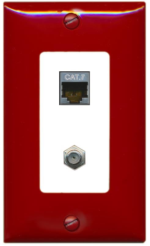 RiteAV Coax and Cat7 Wall Plate - 1 Gang [Red/White]