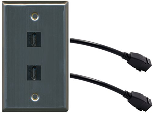 RiteAV (1 Gang Flat) 2 HDMI Wall Plate w/Pigtail Extension Cable Stainless Steel