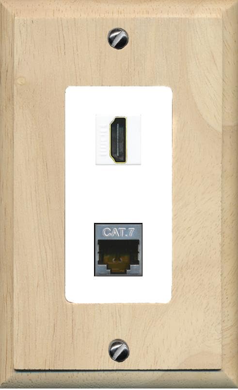 RiteAV HDMI and Cat7 Wall Plate - 1 Gang [Wood/White]