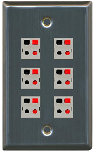 RiteAV 6 Port Speaker Jack Single Gang Wall Plate for Home Theater - Stainless Steel/Gray