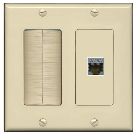 RiteAV 1 Port Cat6A Wall Plate - Brush [Ivory/Ivory]
