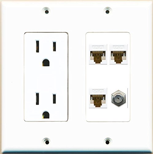 RiteAV Power Outlet Coax 3 Cat6 Wall Plate White