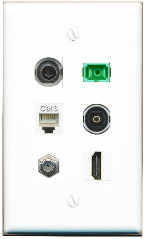 RiteAV 3.5mm Coax HDMI Phone SC-APC-SX TOSLINK Flat/Solid Wall Plate [White]