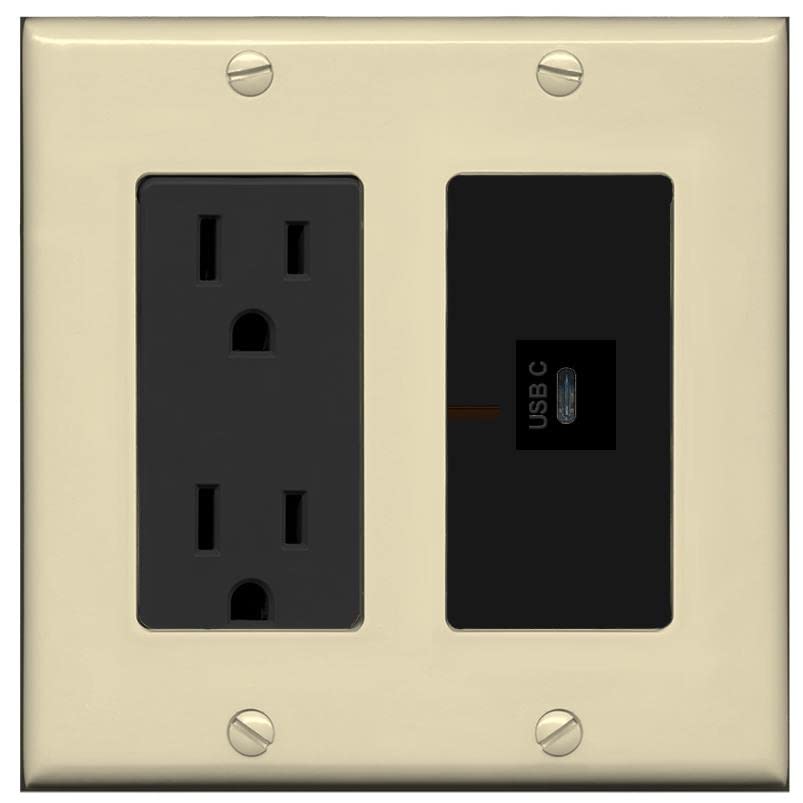 RiteAV USBC Wall Plate - Outlet [Ivory/Black]