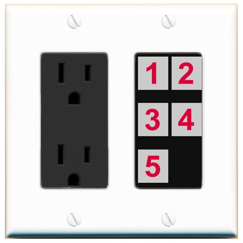 RiteAV Custom Wall Plate 5 Port - Outlet [White/Black]