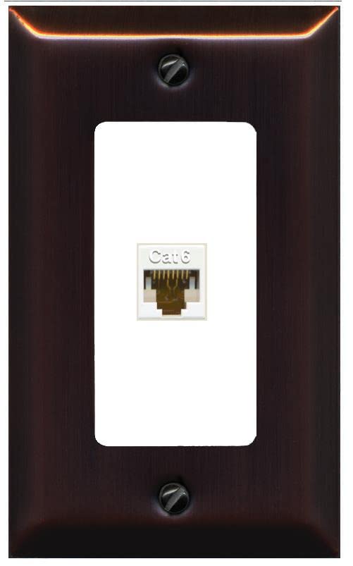 RiteAV 1 Port Cat6 Ethernet Wall Plate Female-Female - 1 Gang [Bronze/White]