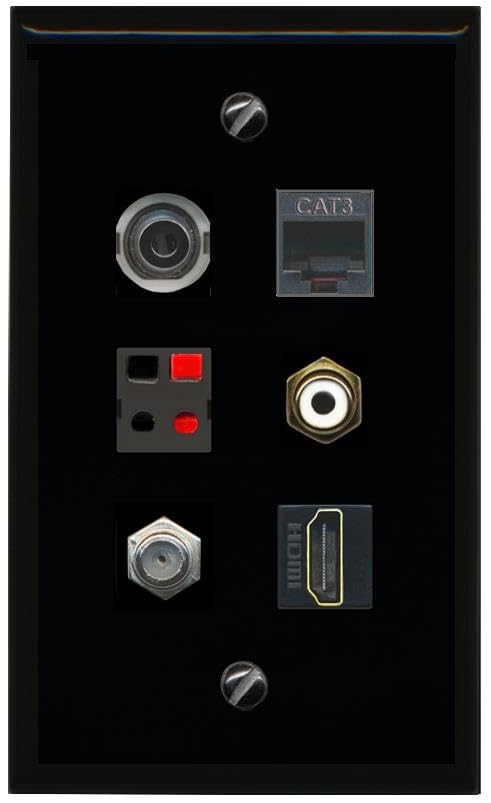 RiteAV 3.5mm COAX HDMI PHONE RCA WHITE SPEAKER Flat/Solid Wall Plate [Black]