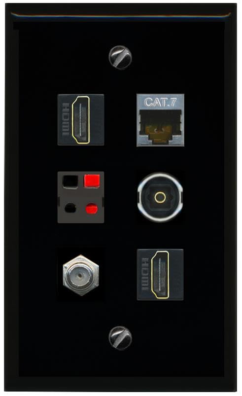 RiteAV CAT7 COAX 2 HDMI SPEAKER TOSLINK Flat/Solid Wall Plate [Black]