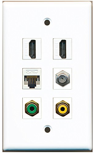 RiteAV - 2 HDMI 1 Port RCA Yellow 1 Port RCA Green 1 Port Coax Cable TV- F-Type 1 Port Cat5e Ethernet White Wall Plate