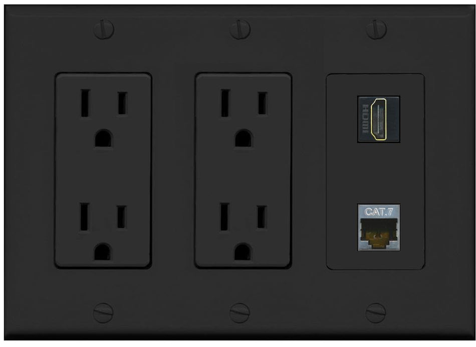 RiteAV HDMI and Cat7 Wall Plate - 3G Dual Outlet [Black/Black]