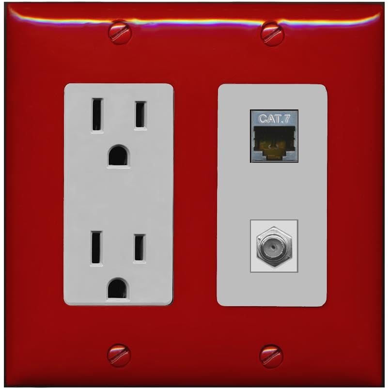 RiteAV Coax and Cat7 Wall Plate - Outlet [Red/Gray]