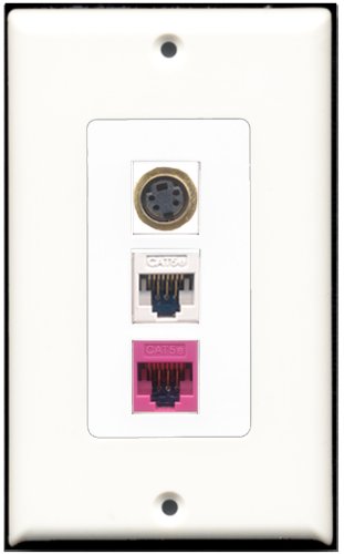 RiteAV 1 Port S-Video 1 Cat5e Ethernet White 1 Cat5e Ethernet Pink Wall Plate OVERSIZED