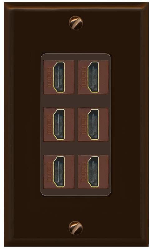 RiteAV HDMI Wall Plate 6 Port - 1 Gang [Brown/Brown]