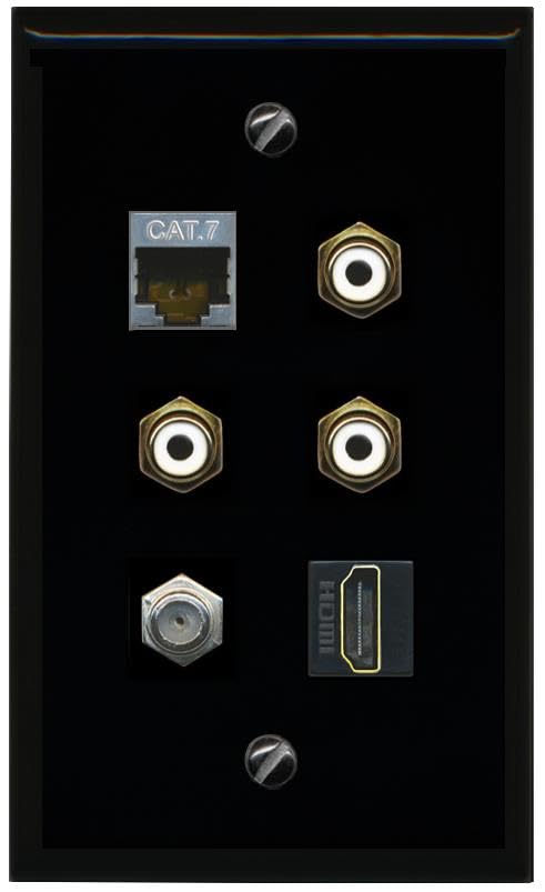 RiteAV CAT7 COAX HDMI 3 RCA WHITE Flat/Solid Wall Plate [Black]