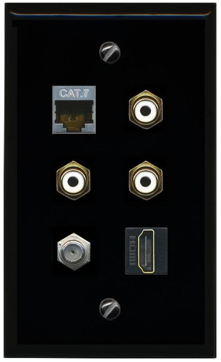 RiteAV CAT7 COAX HDMI 3 RCA WHITE Flat/Solid Wall Plate [Black]