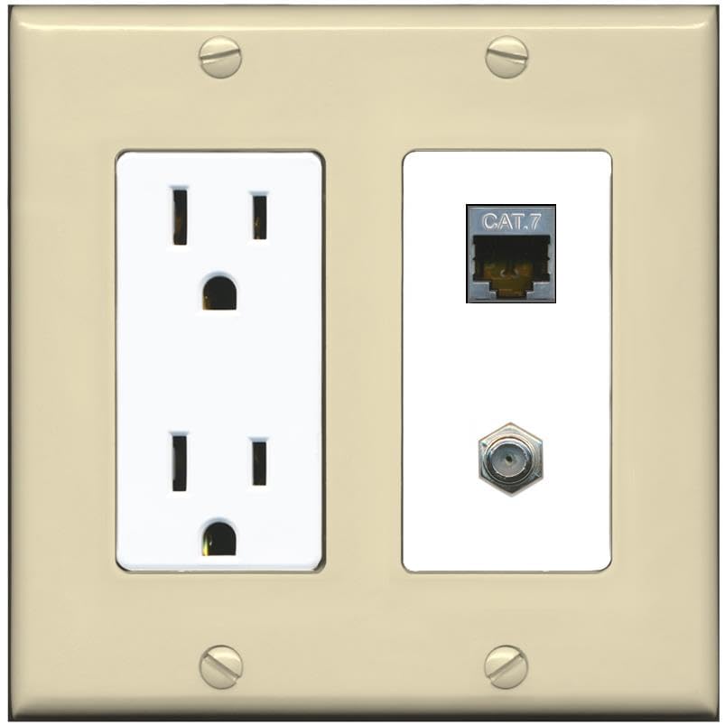 RiteAV Coax and Cat7 Wall Plate - Outlet [Ivory/White]
