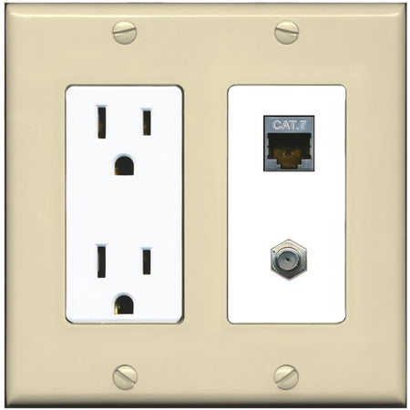 RiteAV Coax and Cat7 Wall Plate - Outlet [Ivory/White]