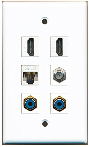 RiteAV - 2 HDMI 2 Port RCA Blue 1 Port Coax Cable TV- F-Type 1 Port Cat5e Ethernet White Wall Plate