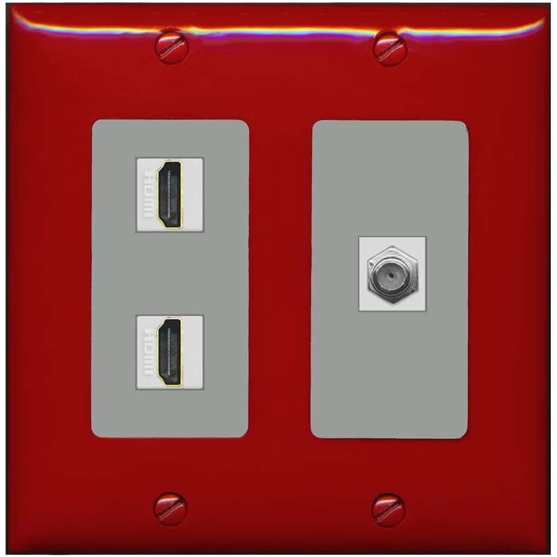 Coax 2 HDMI Wall Plate-2 Gang Red/Gray