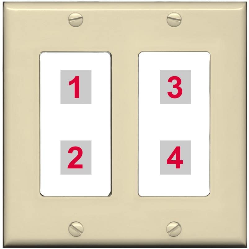 RiteAV Custom 4 Port Custom Wall Plate - 2 Gang [Ivory/White]