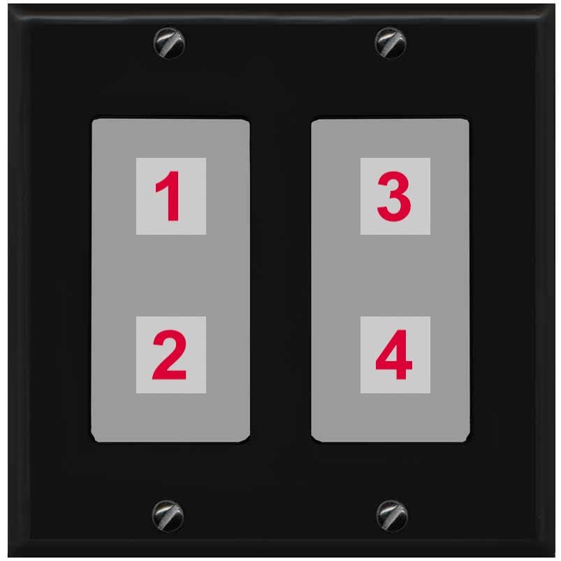 RiteAV Custom 4 Port Custom Wall Plate - 2 Gang [Black/Gray]