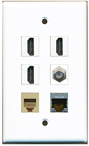 RiteAV - 3 HDMI 1 Port Coax Cable TV- F-Type 1 Port Phone RJ11 RJ12 Beige 1 Port Shielded Cat6 Ethernet Wall Plate