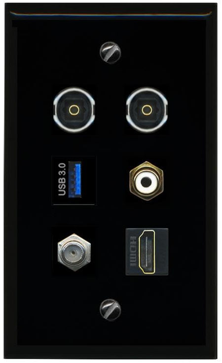 RiteAV Coax HDMI RCA White 2 TOSLINK USB 3 Flat/Solid Wall Plate [Black]