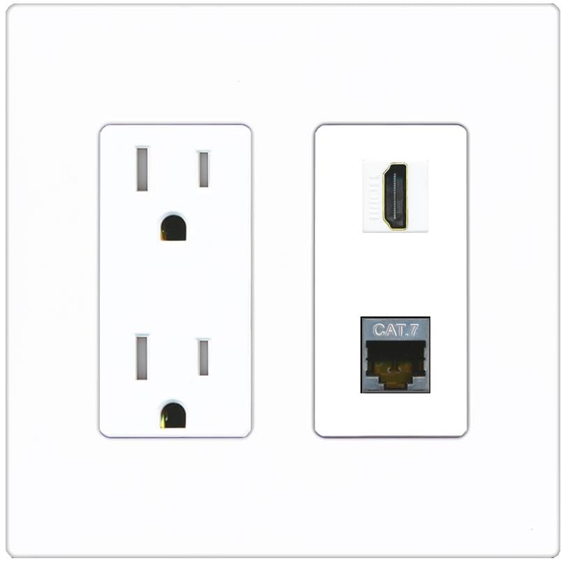 RiteAV HDMI and Cat7 Wall Plate - Tamper-Resistant [Screwless White]