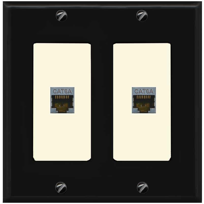 RiteAV 2 Port Cat6A Wall Plate - 2 Gang [Black/Light-Almond]