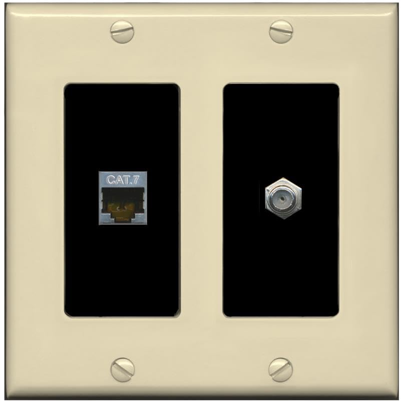 RiteAV Coax and Cat7 Wall Plate - 2 Gang [Ivory/Black]