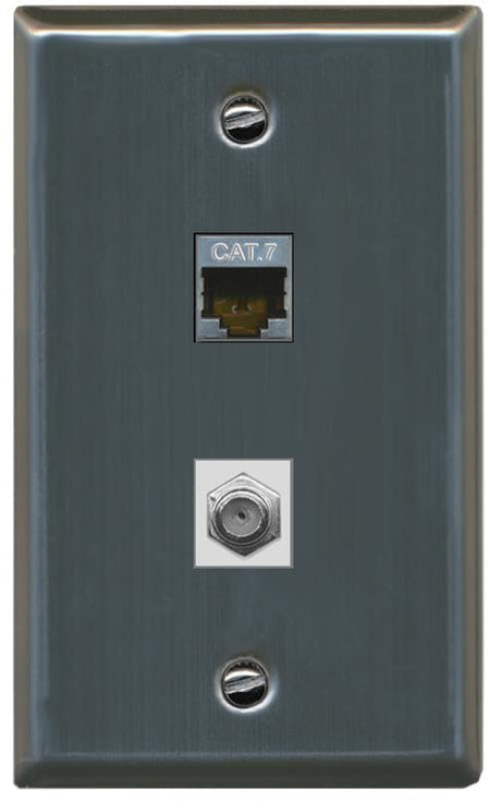 RiteAV Coax and Cat7 Wall Plate - Flat [Stainless Steel]