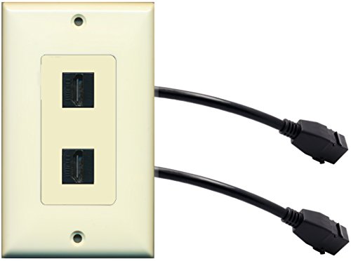 RiteAV (1 Gang Decorative 2 HDMI Wall Plate w/Pigtail Extension Cable Light Almond