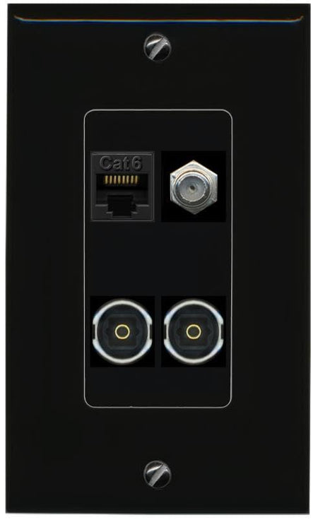 RiteAV CAT6 COAX 2 TOSLINK Wall Plate Decorative [Black]