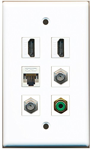 RiteAV - 2 HDMI 1 Port RCA Green 2 Port Coax Cable TV- F-Type 1 Port Cat5e Ethernet White Wall Plate