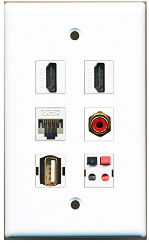 RiteAV - 2 HDMI 1 Port RCA Red 1 Port USB A-A 1 Port Cat5e Ethernet White 1 Port Speaker Wall Plate