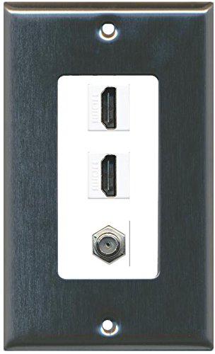 RiteAV 2 HDMI White Coax Wall Plate Stainless Steel/White