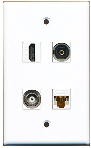 RiteAV - 1 Port HDMI 1 Port Toslink 1 Port BNC 1 Port Cat6 Ethernet White Wall Plate
