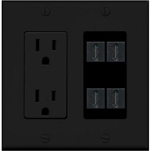 RiteAV - (2 Gang Decorative 15A Power Outlet 4 HDMI Black Wall Plate Black