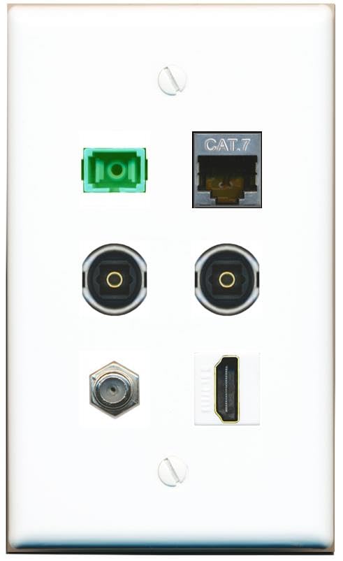 RiteAV CAT7 Coax HDMI SC-APC-SX 2 TOSLINK Flat/Solid Wall Plate [White]