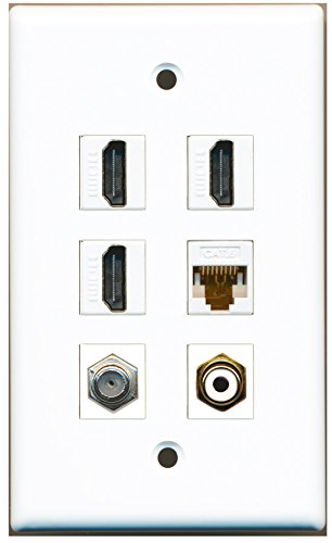 RiteAV - 3 HDMI 1 Port RCA White 1 Port Coax Cable TV- F-Type 1 Port Cat6 Ethernet White Wall Plate