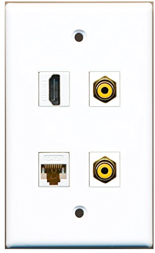 RiteAV - 1 Port HDMI 2 Port RCA Yellow 1 Port Cat6 Ethernet White Wall Plate