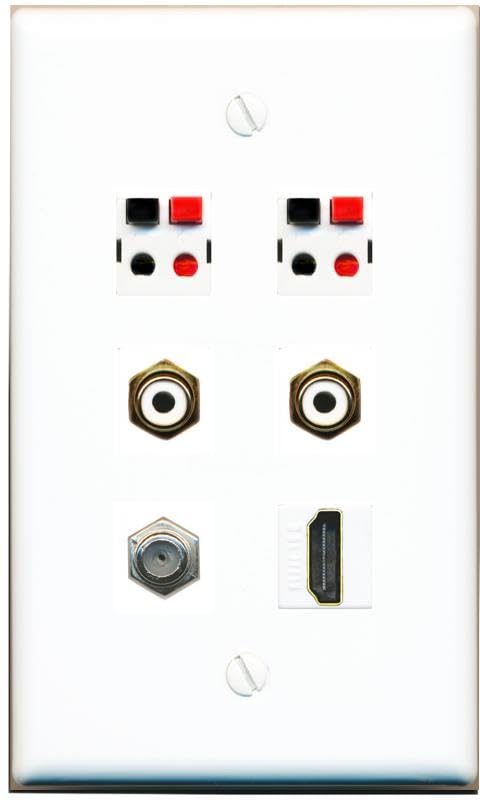 RiteAV COAX HDMI 2 RCA-WHITE 2 SPEAKER Flat/Solid Wall Plate [White]