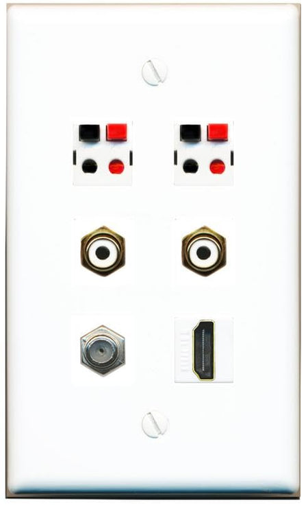 RiteAV COAX HDMI 2 RCA-WHITE 2 SPEAKER Flat/Solid Wall Plate [White]