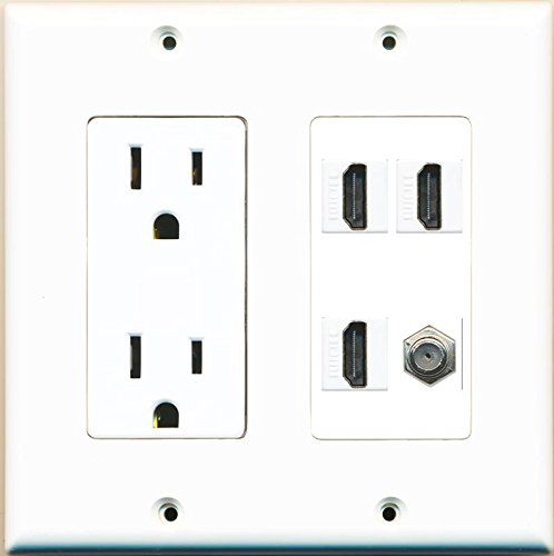 RiteAV Power Outlet 3 HDMI White Coax Wall Plate - White